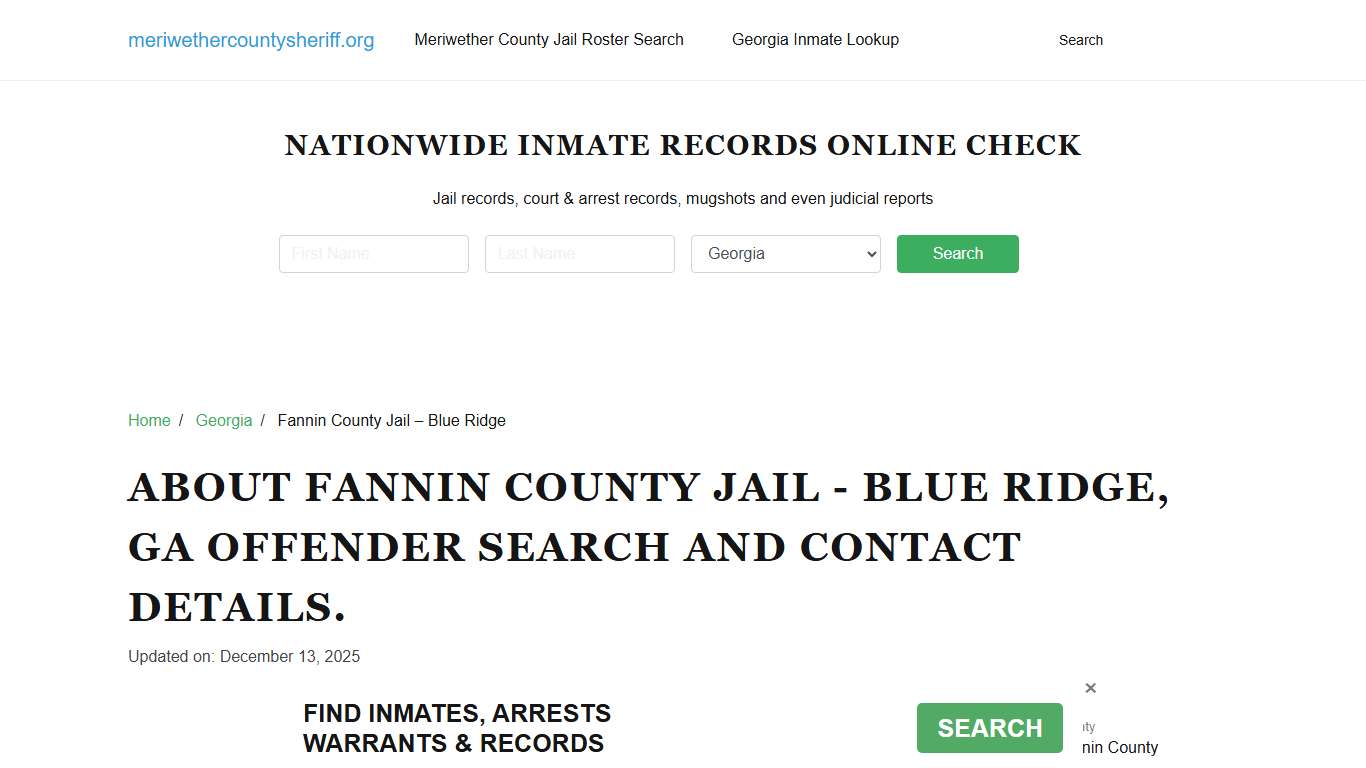 Fannin County Jail - Blue Ridge, GA Offender Search, Contacts.